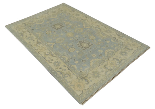 Custom Made Hand Knotted Traditional Pattern Gray And Beige Wool Area Rug