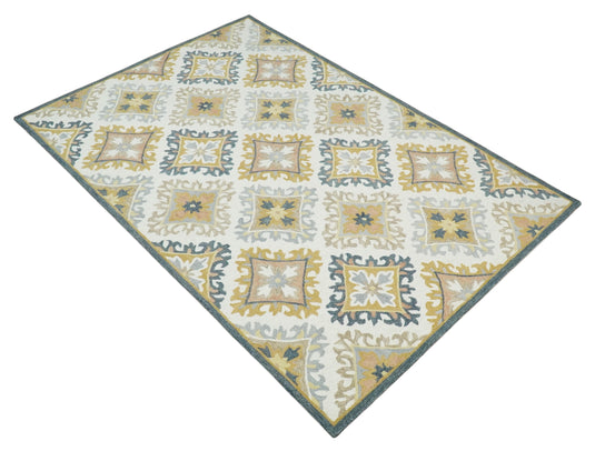 Custom Made Hand Tufted Ivory, Yellow, Gray And Camel Wool Area Rug