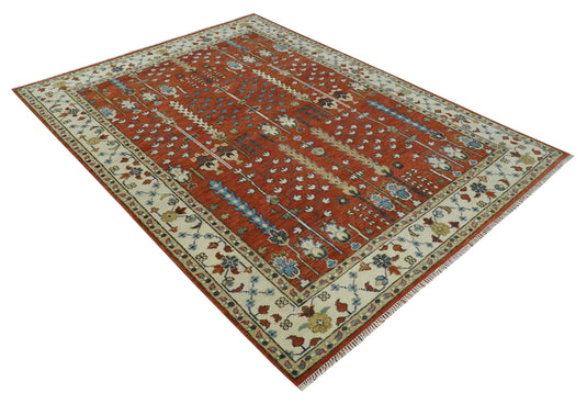 Traditional Turkish Tree of Life Rust and Ivory Hand knotted Multi Size wool Area Rug