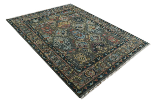 Traditional Oriental Hand Knotted Oushak Rug Blue, Rust and Charcoal  5x8, 6x9, 8x10, 9x12, 10x14, and 12x15 Ideal for Living, Bedroom, and Dining Rooms | CP999S