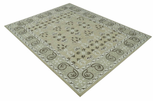 Custom Made Ivory, Beige And Charcoal Traditional Ikat Hand Tufted Wool Area Rug