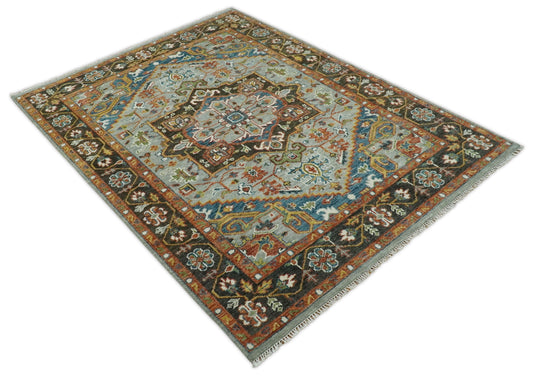 Antique Vintage Persian Brown and Blue Rug, Living Room and Bedroom Rug, 5x8, 6x9, 8x10, 9x12,10x14 and 12x15 Wool Rug, Khotan Samarkand Rug | CP205S