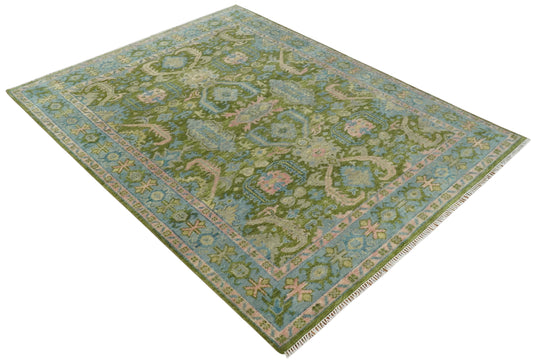 Hand Knotted Floral Oushak Rug Green and Blue Multi Size Ideal for Living, Bedroom, and Dining Rooms | CP1608