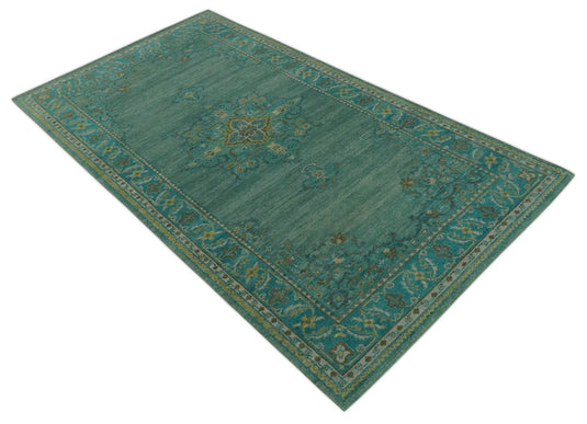 Custom Made Traditional Antique Pattern Green Hand Knotted Wool Area Rug