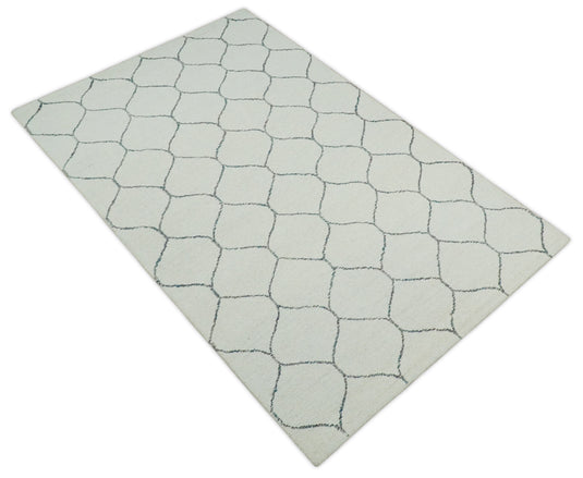 Custom Made Trellis Ivory And Charcoal Hand Tufted Wool Area Rug