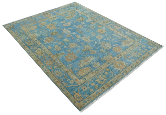 Blue and Beige Hand knotted Traditional Oushak 8x10 wool Area Rug