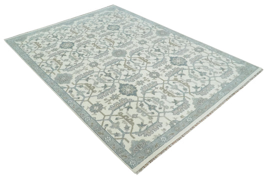 Ivory and Charcoal Hand knotted Oriental Oushak 9x12 wool Area Rug