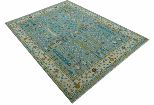 Turkish Wool Oushak Rug, Blue and Ivory Hand Knotted 6x9, 8x10, 9x12 and 10x14 Antique Vintage Style Rug, Bedroom, Living Room Rug