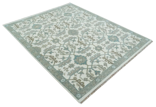 Ivory and Gray Hand knotted Oriental Oushak Multi Size wool Area Rug