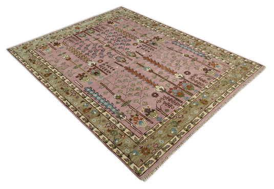 Pink,Olive and Beige Tree of Life Vintage Hand Knotted, Antique Turkish 5x8, 6x9, 8x10, 9x12, 10x14, 12x15 Wool Rug, Living Room Rug CP684S