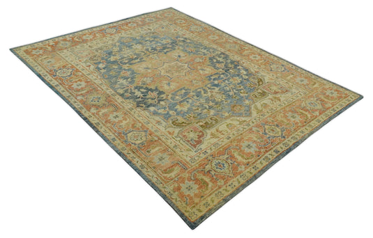 Traditional Vintage Hand Knotted Beige, Gray and Rust 8x10 ft Bedroom, Living Room Rug, Wool Area Rug