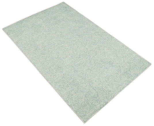 Custom Made Modern Moroccan Ivory And Gray Hand Tufted Wool Area Rug