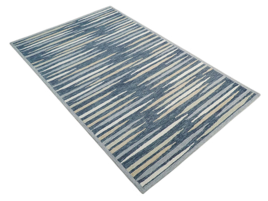 Custom Made Abstract Charcoal, Gray, Ivory And Camel Hand Tufted  Wool Area Rug