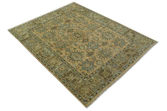 Custom Made Traditional Trible Camel And Gray Hand Knotted Wool Area Rug