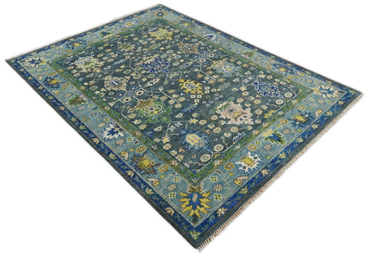 Antique Hand Knotted Green Moss and Blue 5X7, 5x8, 6x9, 8x10, 9x12, 10x14 and 12x15 Living Room Rug Traditional Oushak Wool area rug |CP679S