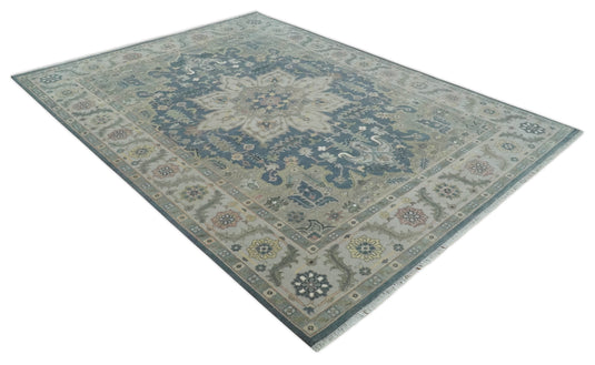 Traditional Persian Grey, Olive and Beige Hand knotted 9x12 Heriz wool Area Rug