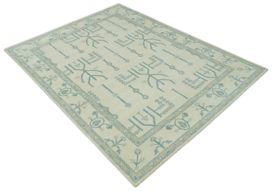 Tree Of Life Light Beige And Gray Hand Knotted 8x10 ft wool Area Rug