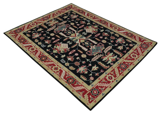 Traditional Pattern Black and Maroon Hand Knotted 8x10 ft wool Area Rug