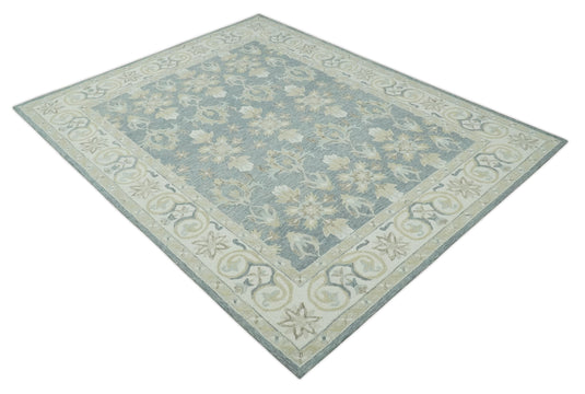 Custom Made Oriental Floral Gray, Silver, Ivory And Beige Hand Tufted wool Area Rug