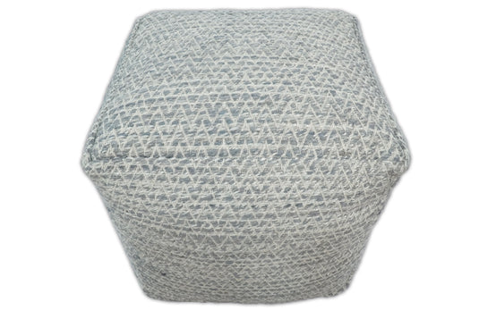 Modern Contemporary Chevron Ivory And Gray Handwoven Ottoman Viscose Pouf Footstool, Seat, Foot Rest Living Room, Bedroom