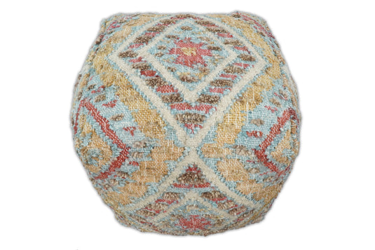 Large Tribal Boho Hand Woven Mustard And Blue Footstool, Seat, Foot Rest Living Room, Bedroom