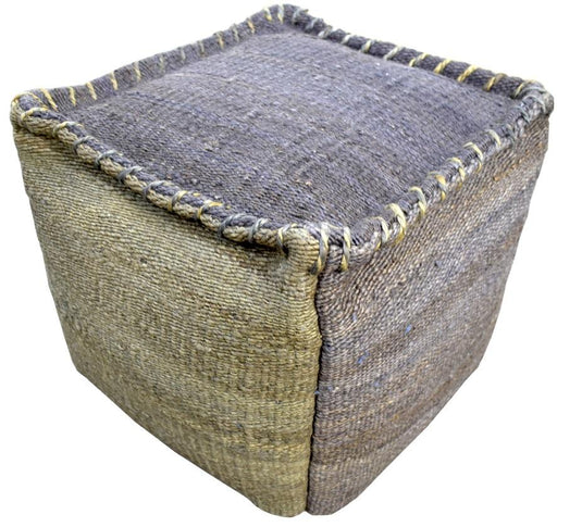 Green And Blue Jute Hand Woven Square Pouf Footstool, Seat, Foot Rest Living Room, Bedroom