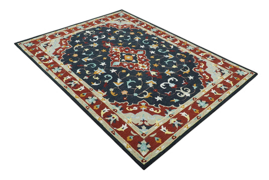 Custom Made Traditional Pattern Black, Beige And Rust Hand Tufted  Wool Area Rug