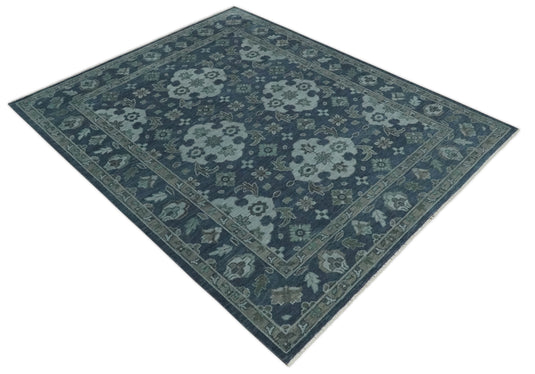 Vintage Oushak Blue, Charcoal, Gray And Silver Hand Knotted 8x10 ft Bedroom, Living Room Rug Wool Area Rug