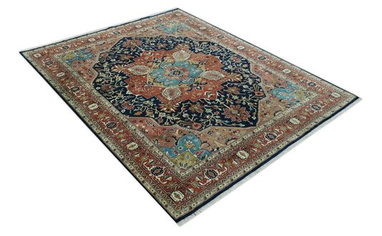 Hand Knotted Traditional Brown, Black, Blue And Olive Wool Rug 8x10 ft Ideal for Living, Bedroom And Dining Rooms | CP2443810
