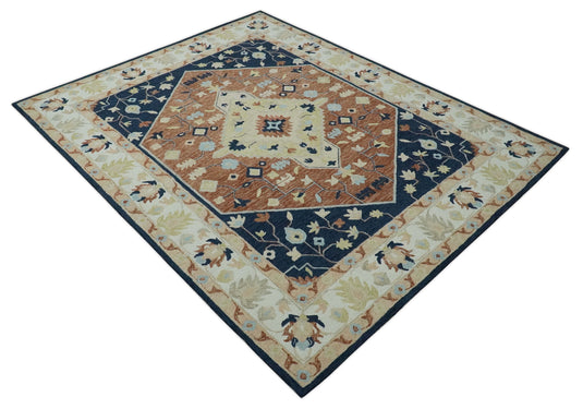 Custom Made Granada Light Brown, Blue, Olive, And Ivory Hand Tufted Wool Area Rug