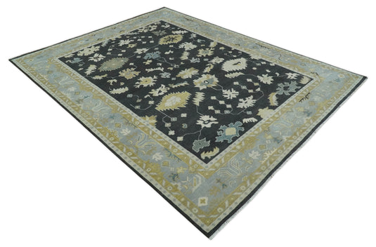 Hand Knotted Oriental Oushak Black, Beige, Ivory And Gray 9x12 ft Bedroom, Living Room Rug Wool Area Rug