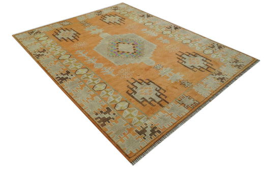 Custom Made Southwestern Light Orange And Beige Hand knotted Wool Rug Wool Area Rug