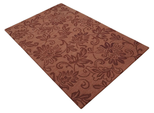 Custom Made Floral Pattern Brown Hand Tufted  Wool Area Rug