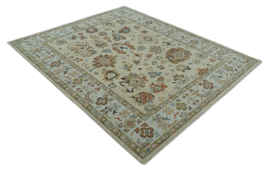 Custom Made Antique Oushak Hand Knotted Beige And Silver Wool Area Rug