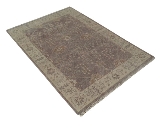 Custom Made Hand Knotted Beige And Brown Tree of Life Wool Area Rug