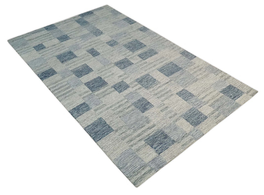 Custom Made Modern Geometrical Pattern Charcoal And Gray Hand Tufted  Wool Area Rug