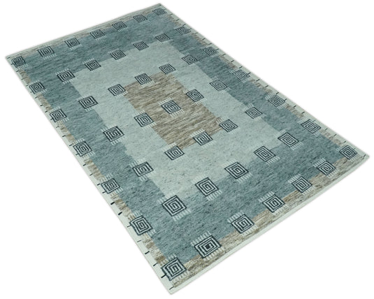 Custom Made Gray, Charcoal And Silver Geometrical Handloomed Wool Area Rug