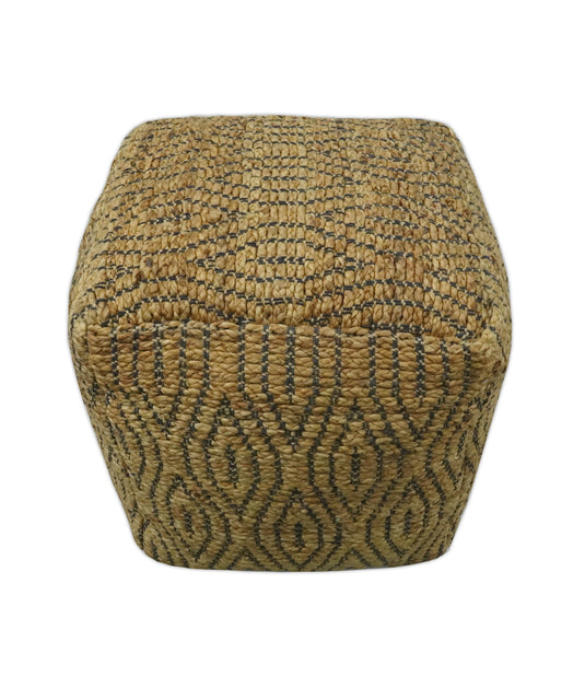 Tribal Beige And Black Jute Footstool, Seat, Foot Rest Living Room, Bedroom