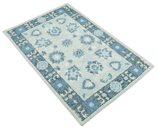 Custom Made Persian Gray, Blue And Charcoal Hand Tufted Wool Area Rug