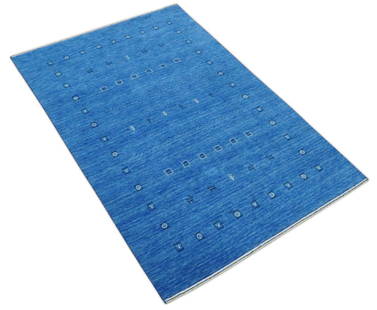 Solid Blue Lori Gabbeh Handloomed 4.6x6.9 ft Bedroom, Living Room Rug Wool Area Rug