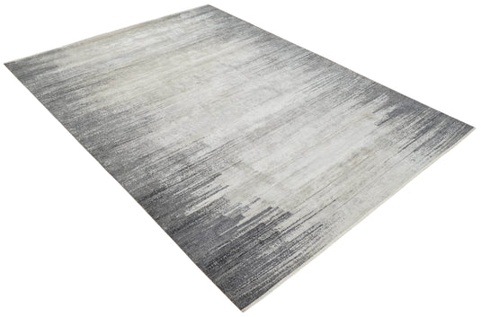 Abstract Gray And Charcoal Hand Knotted 9x12 ft Bedroom, Living Room Rug Wool And Bamboo Silk Area Rug