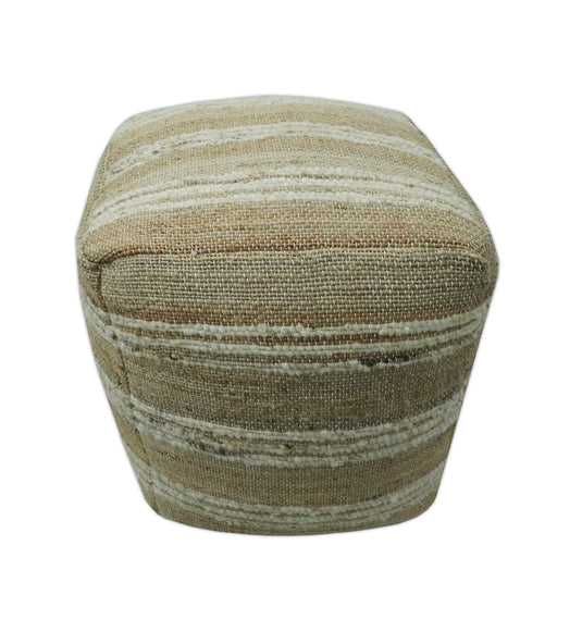 Modern Stripes White And Beige Jute Footstool, Seat, Foot Rest Living Room, Bedroom