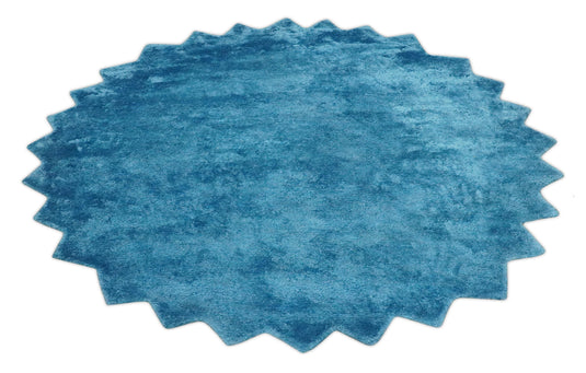 Modern Solid Blue Reflections Hand Tufted 4x4R ft Bedroom, Living Room Rug Art Silk Area Rug