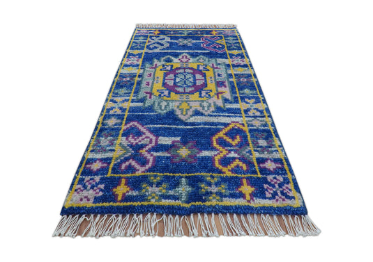 Transitional Hand Knotted Wool 2x3 ft Blue Area Rug