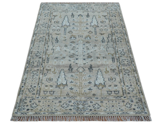 Traditional Beige Tree of Life Design 4x6 ft Hand Knotted Wool Area Rug