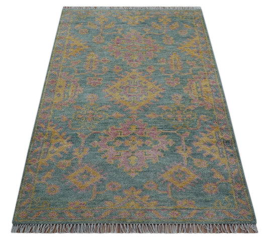 Traditional Turkish Design Blue And Beige 4x6 ft Hand Knotted Wool Area Rug