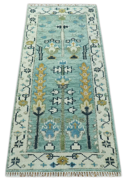 Hand knotted Turkish Wool Oushak Rug, Moss Green and Ivory Tree of Life Rug- (FC)