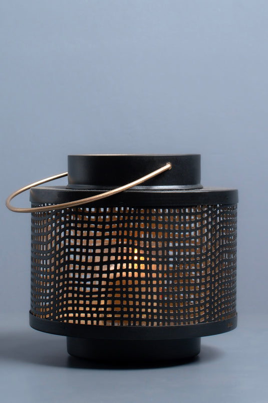 Black Metal Candle Holder with Gold Handle