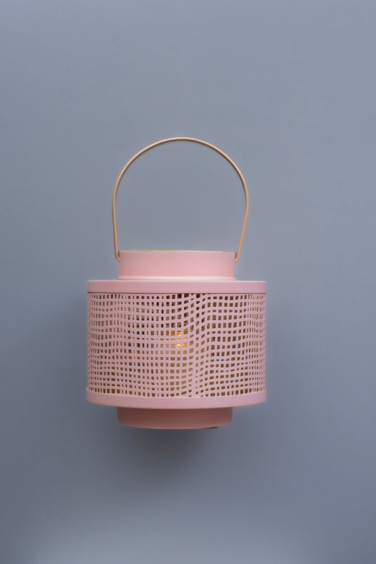 Pink Metal Candle Holder with Gold Handle