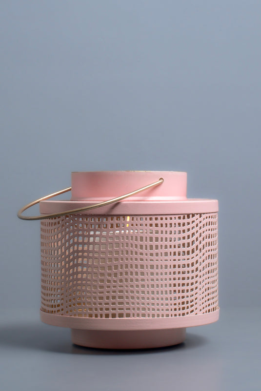 Pink Metal Candle Holder with Gold Handle